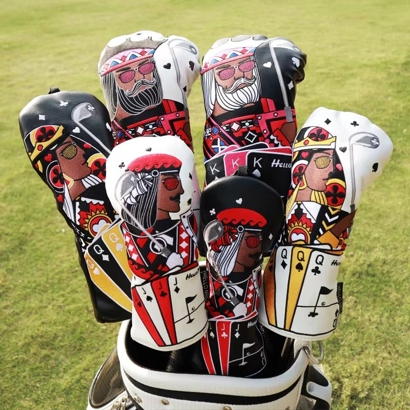 Custom Logo Golf Head Covers - PU Leather, Poker Style for Driver/Fairway/Hybrid, Waterproof Protector Golf Wood Cover
