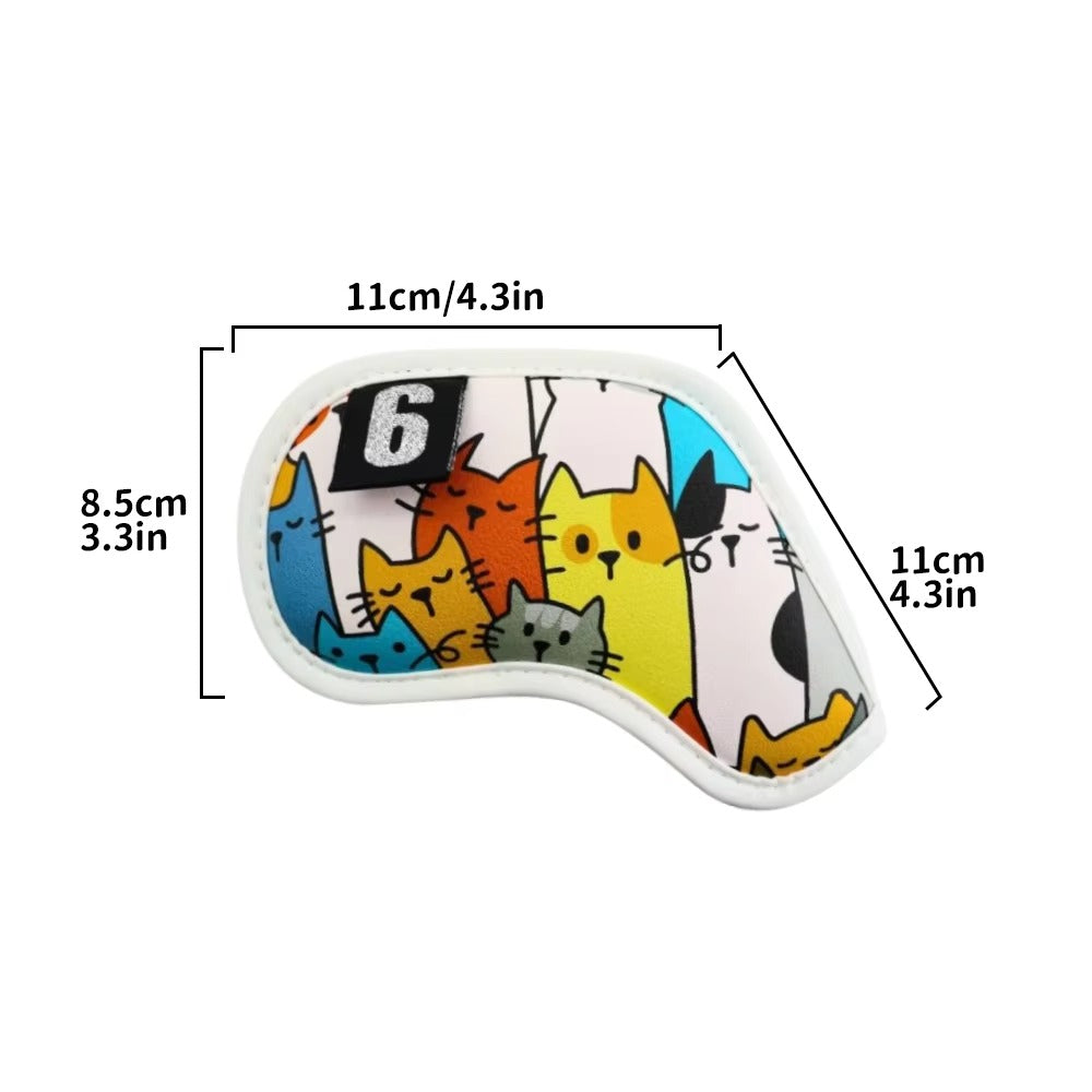 Wholesale Golf Clubs Cover - PU Leather, Colorful Graffiti Cat Design, Waterproof Golf Iron Head Cover with Magic Tape Closure