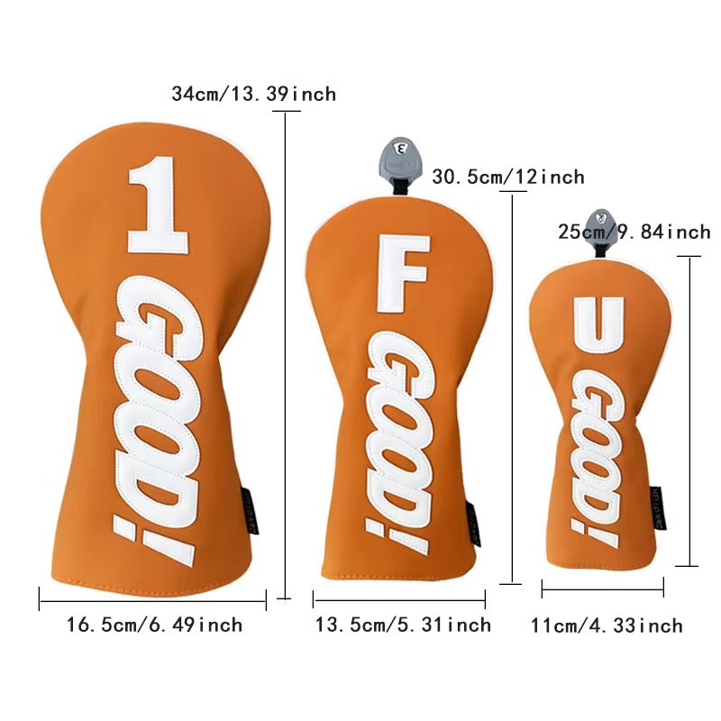 Golf Wood Head Cover - PU with GOOD Pattern, Waterproof & Durable, Orange Driver/Fairway/Hybrid Protector, Golf Supply