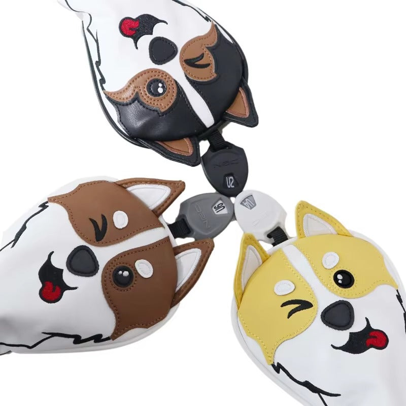 Golf Wood Covers - Corgi Style, Cute Design for Driver/Fairway/Hybrid/Putter, PU Leather, Durable & Soft Protection Golf Head Cover