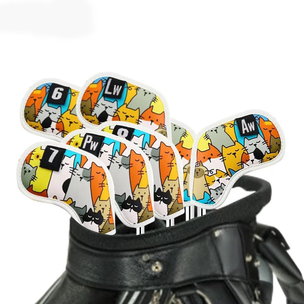 Wholesale Golf Clubs Cover - PU Leather, Colorful Graffiti Cat Design, Waterproof Golf Iron Head Cover with Magic Tape Closure