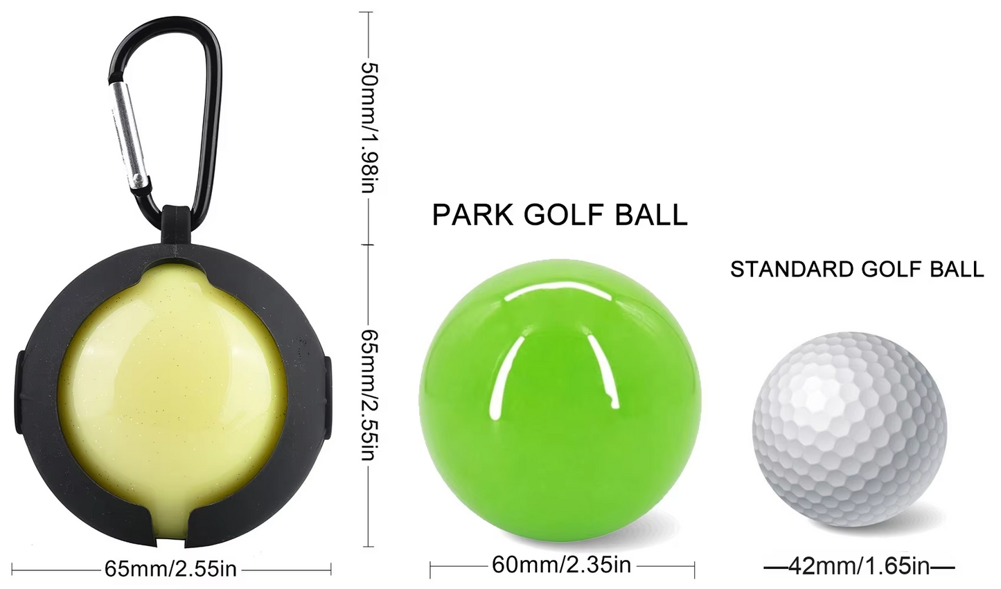 Silicone Park Golf Ball Cover - with Carabiner Clip, 65mm Protective Case, Waterproof for Park Golf Balls