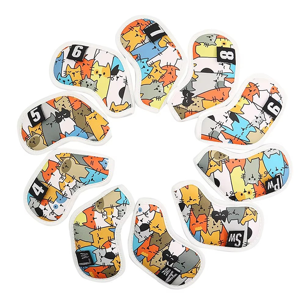 Wholesale Golf Clubs Cover - PU Leather, Colorful Graffiti Cat Design, Waterproof Golf Iron Head Cover with Magic Tape Closure