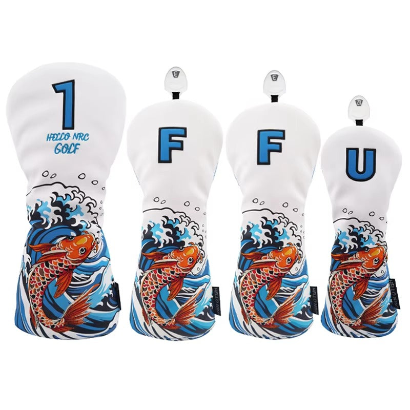 Golf Wood Cover - Koi Pattern, for Driver/Fairway/Hybrid, Waterproof PU Leather Protector, Soft & Durable Golf Club Head Cover