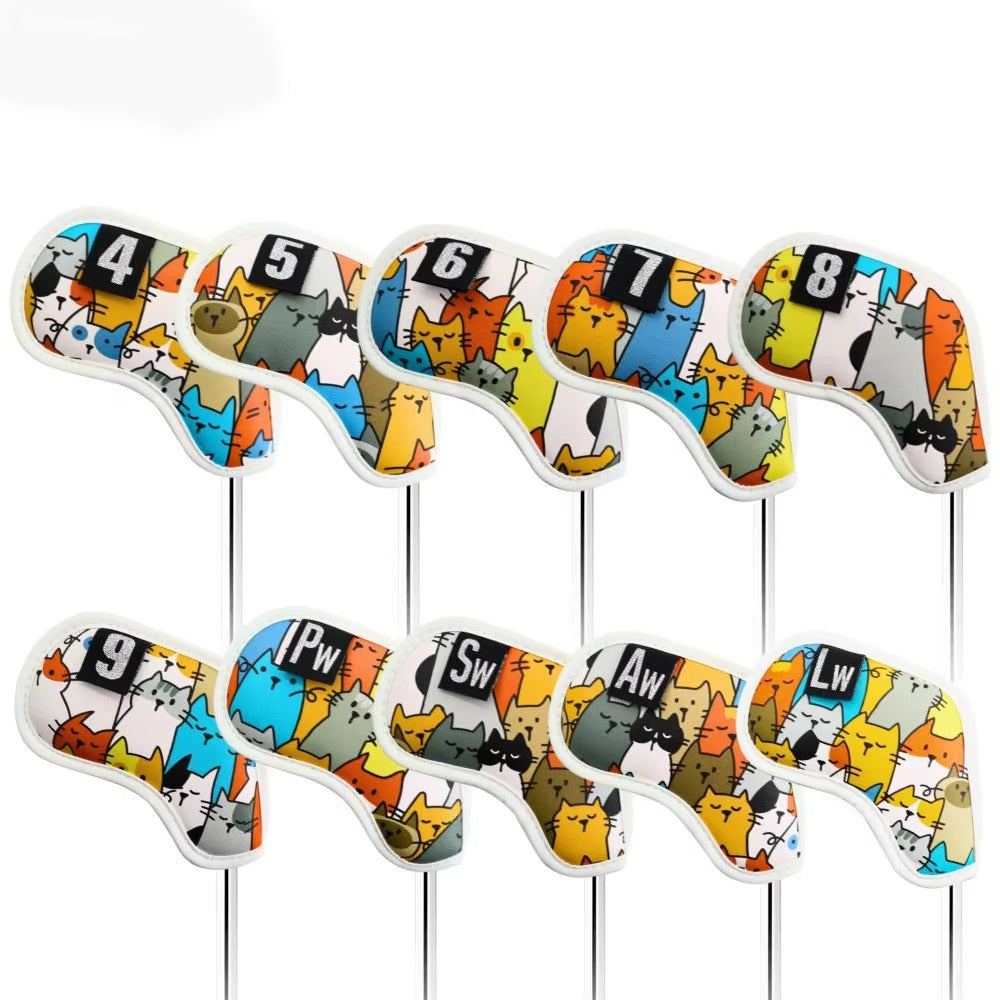 Wholesale Golf Clubs Cover - PU Leather, Colorful Graffiti Cat Design, Waterproof Golf Iron Head Cover with Magic Tape Closure