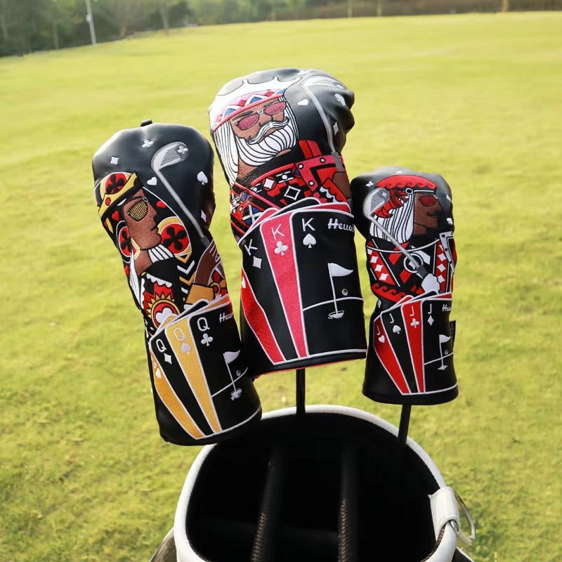 Custom Logo Golf Head Covers - PU Leather, Poker Style for Driver/Fairway/Hybrid, Waterproof Protector Golf Wood Cover