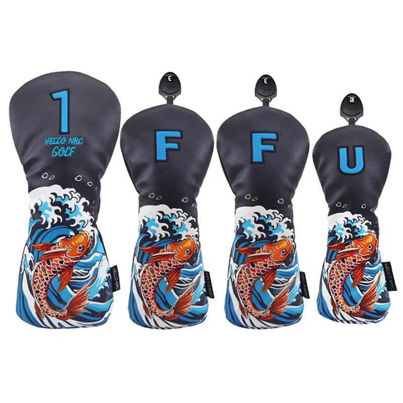 Golf Wood Cover - Koi Pattern, for Driver/Fairway/Hybrid, Waterproof PU Leather Protector, Soft & Durable Golf Club Head Cover