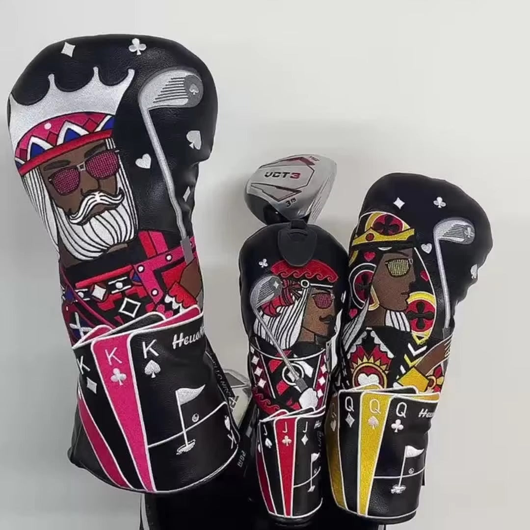 Custom Logo Golf Head Covers - PU Leather, Poker Style for Driver/Fairway/Hybrid, Waterproof Protector Golf Wood Cover
