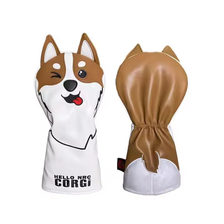 Golf Wood Covers - Corgi Style, Cute Design for Driver/Fairway/Hybrid/Putter, PU Leather, Durable & Soft Protection Golf Head Cover