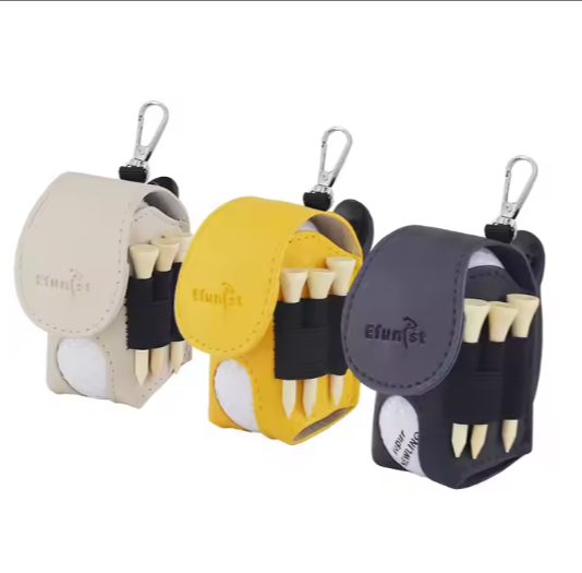 Golf Ball Pouch & Tees Bag - Holds Double Balls, with Magnetic Golf Tee Bag, Small Size, PU Leather, Clip Feature