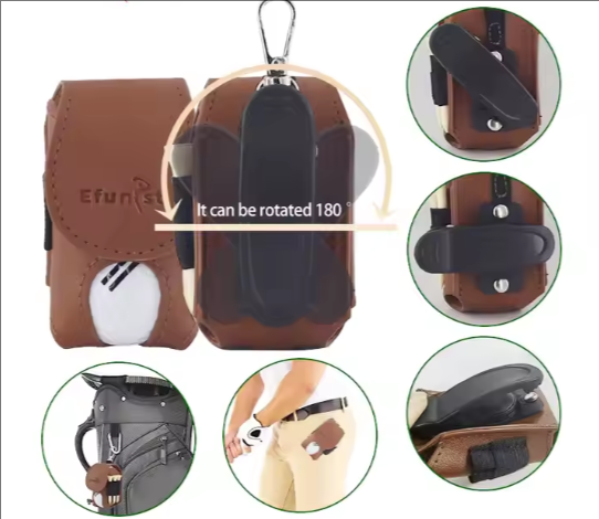 Golf Ball Pouch & Tees Bag - Holds Double Balls, with Magnetic Golf Tee Bag, Small Size, PU Leather, Clip Feature