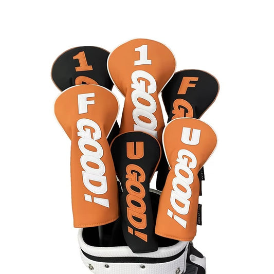 Golf Wood Head Cover - PU with GOOD Pattern, Waterproof & Durable, Orange Driver/Fairway/Hybrid Protector, Golf Supply